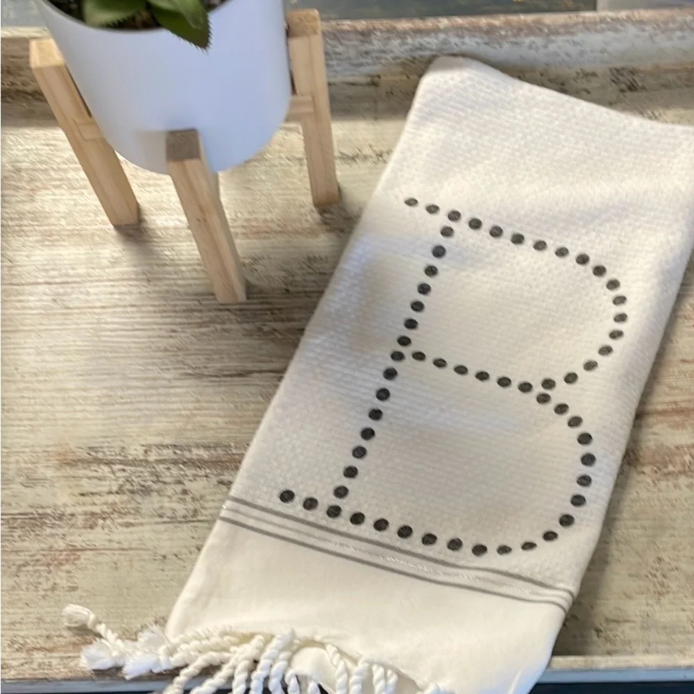 Off White and Black Hand Towel w/ Monogram B Design